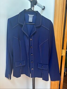 Vintage Koret Navy Blazer with White Topstitch Detailing